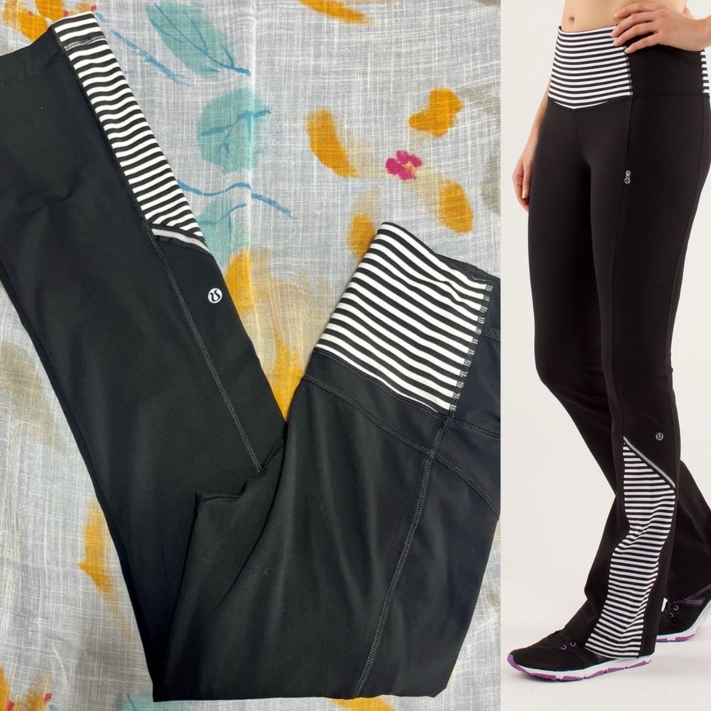 Lululemon Run Ice Queen Flare Pants Black White Stripe